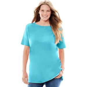 Woman Within Plus Size Perfect Short-Sleeve Boatneck Tunic(Seamist Blue)