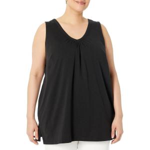 Woman Within Plus Size Perfect Sleeveless Shirred V-Neck Tunic(Black)