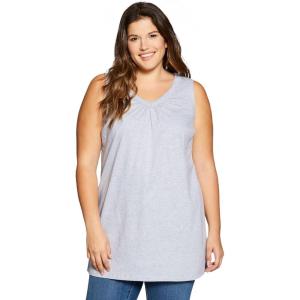 Woman Within Plus Size Perfect Sleeveless Shirred V-Neck Tunic(Heather Grey)
