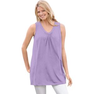 Woman Within Plus Size Perfect Sleeveless Shirred V-Neck Tunic(Soft Iris)