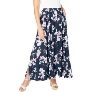 Woman Within Plus Size Pull-On Elastic Waist Soft Maxi Skirt(Navy Blossom)