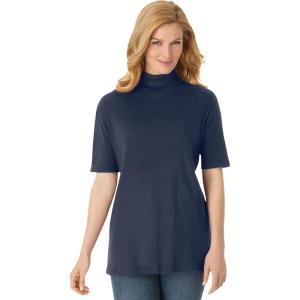 Woman Within Plus Size Ribbed Short Sleeve Turtleneck(Navy)