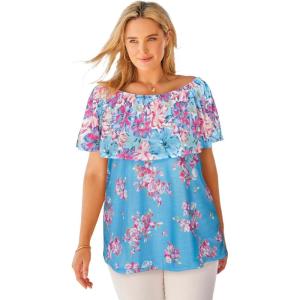 Woman Within Plus Size Ruffle Tee(French Blue Mixed Bouquet)