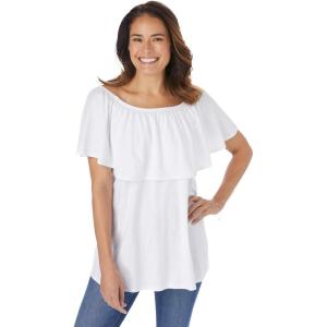 Woman Within Plus Size Ruffle Tee(White)