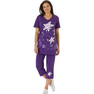 Woman Within Plus Size Starfish Tee and Capri Set(Radiant Purple Starfish)