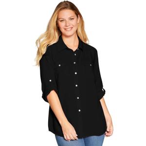 Woman Within Plus Size Utility Button Down Shirt(Black)
