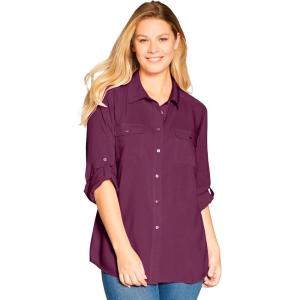 Woman Within Plus Size Utility Button Down Shirt(Deep Claret)