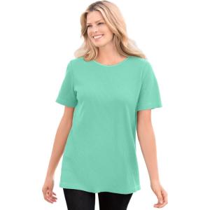 Woman Within Plus Size Waffle Thermal Satin Trim Tee(Pale Seafoam)