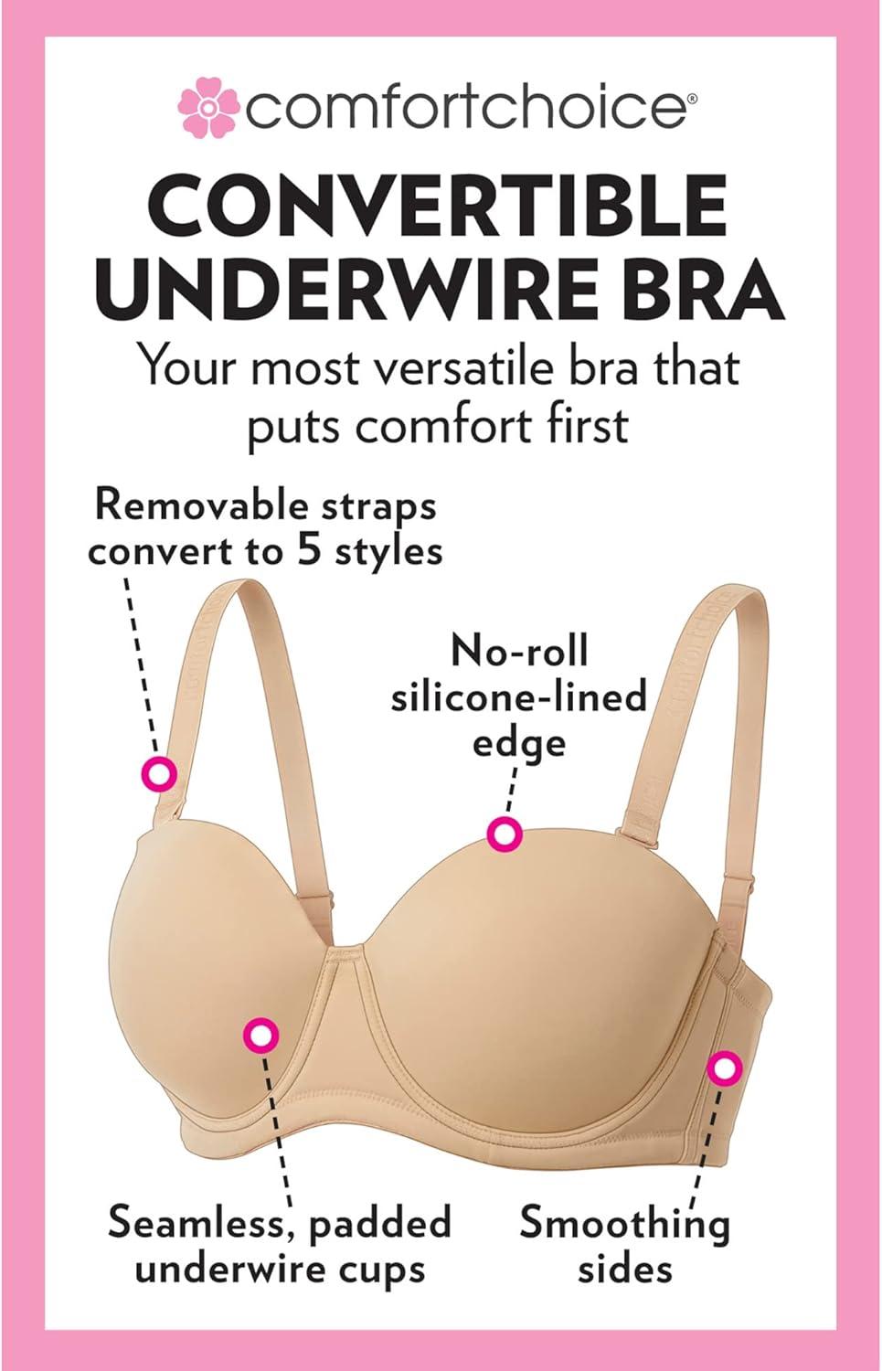 imageComfort Choice Womens Plus Size Convertible Strapless Underwire BraBlack