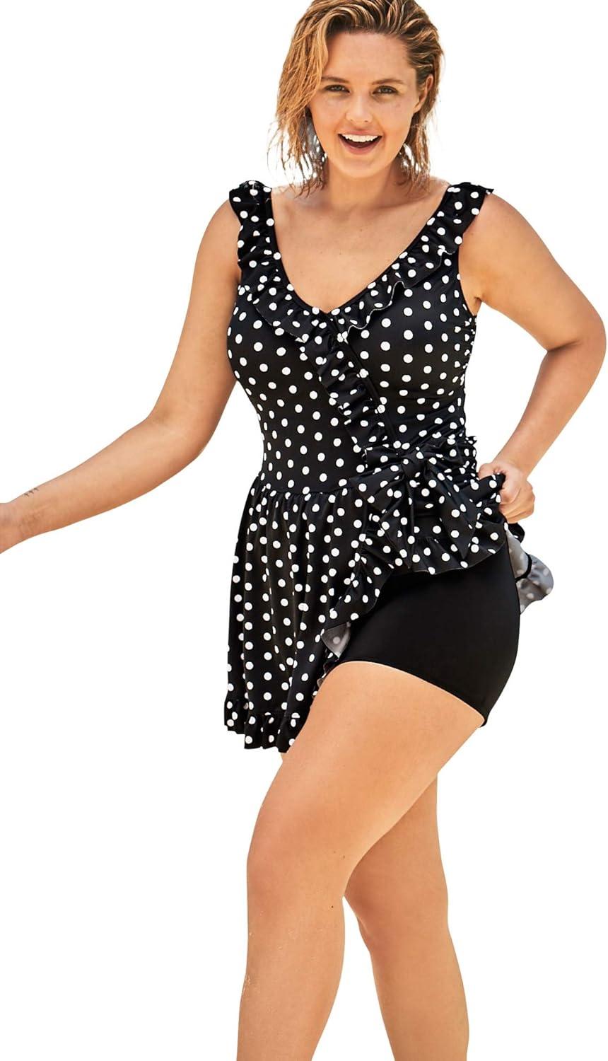 imageSwimsuits For All Swim 365 Womens Plus Size FauxWrap Swim DressMulti Tropical Bouquet