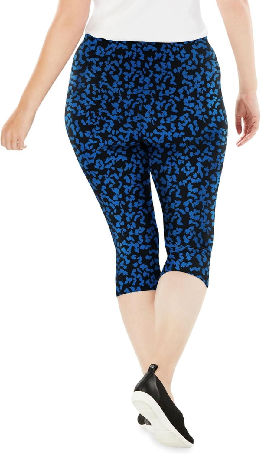 imageWoman Within Plus Size StretchCotton Knit PullOn Printed Capri LeggingsBlack Abstract
