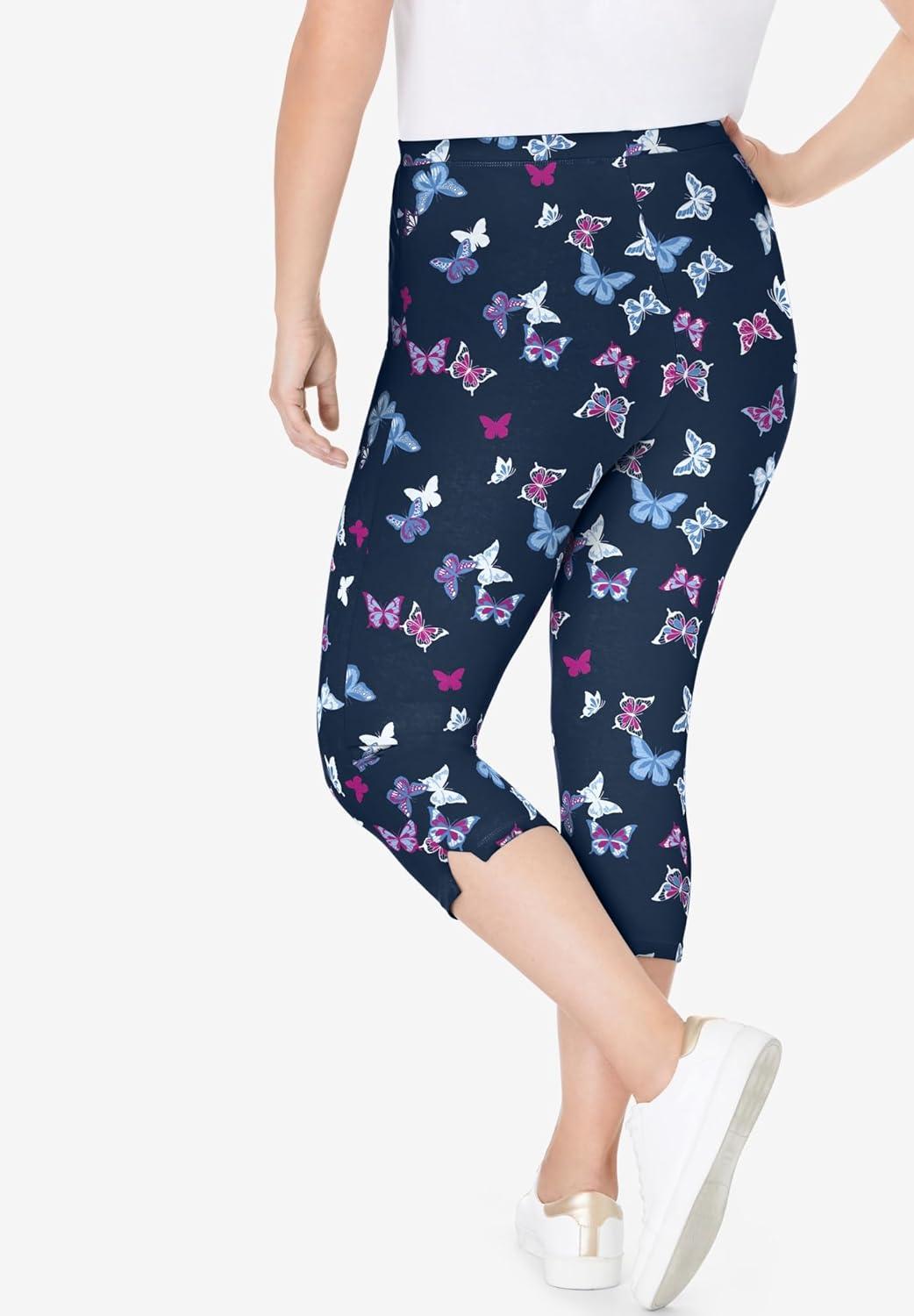 imageWoman Within Plus Size StretchCotton Knit PullOn Printed Capri LeggingsBlack Abstract