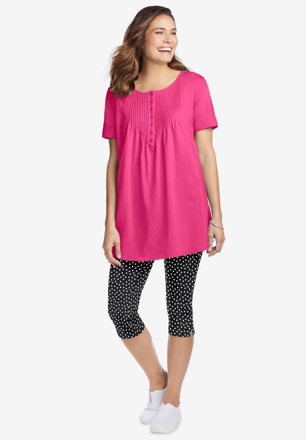 imageWoman Within Plus Size StretchCotton Knit PullOn Printed Capri LeggingsBlack Abstract