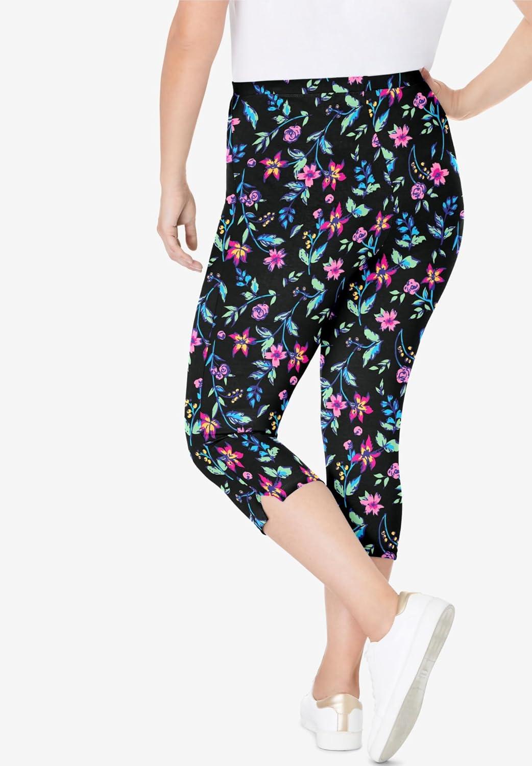 imageWoman Within Plus Size StretchCotton Knit PullOn Printed Capri LeggingsMulti Graphic Floral