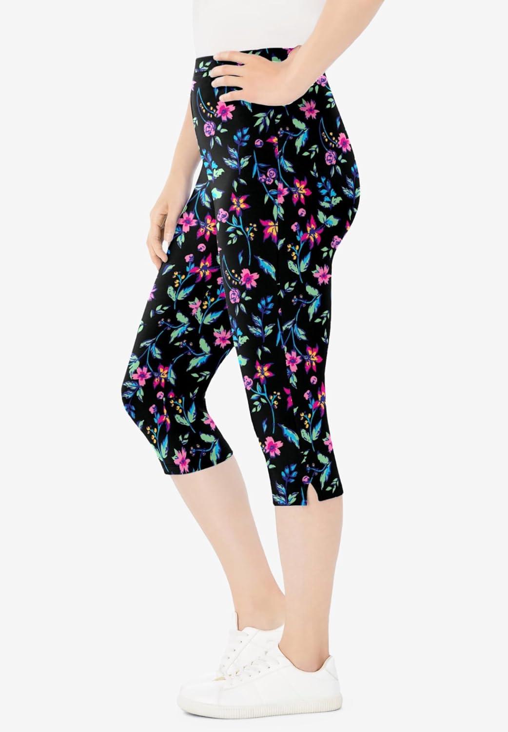 imageWoman Within Plus Size StretchCotton Knit PullOn Printed Capri LeggingsMulti Graphic Floral