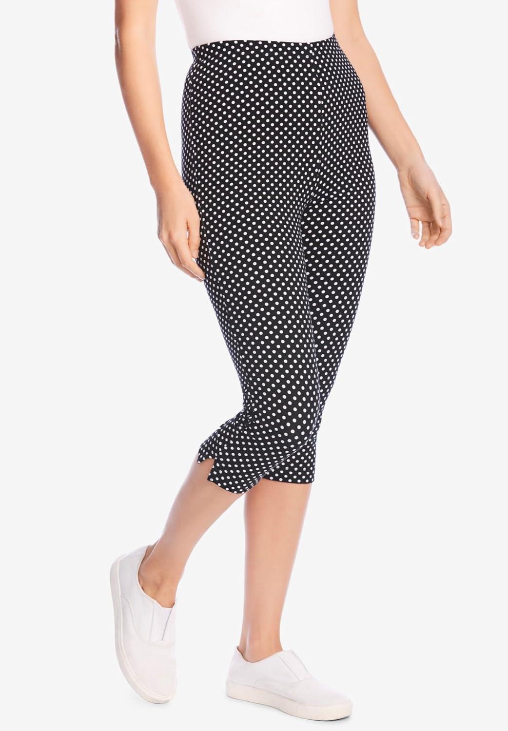 imageWoman Within Plus Size StretchCotton Knit PullOn Printed Capri LeggingsNavy Butterflies