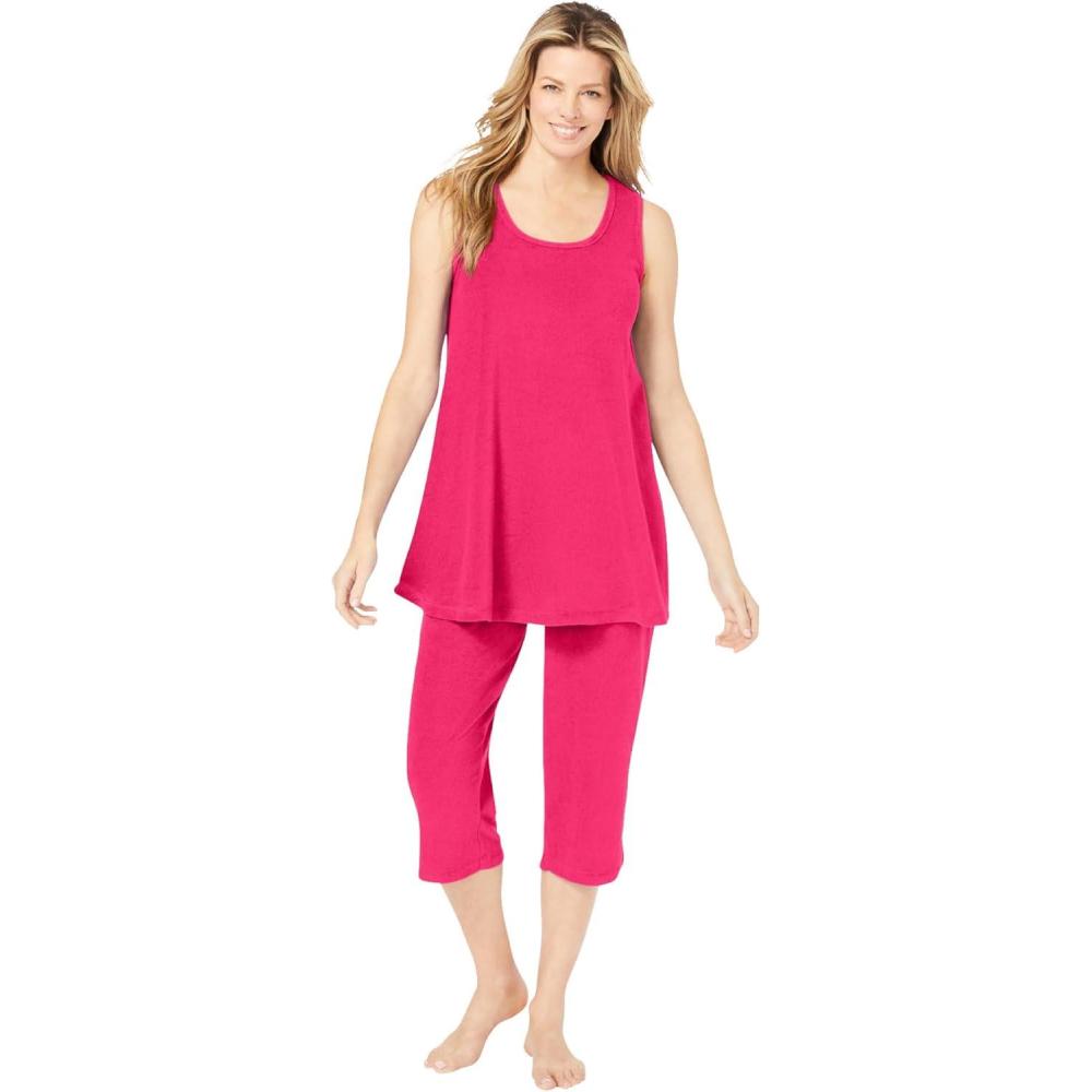 imageDreams ampamp Co Plus Size 2Piece Terry Tank And Capri Sleep SetPink Burst