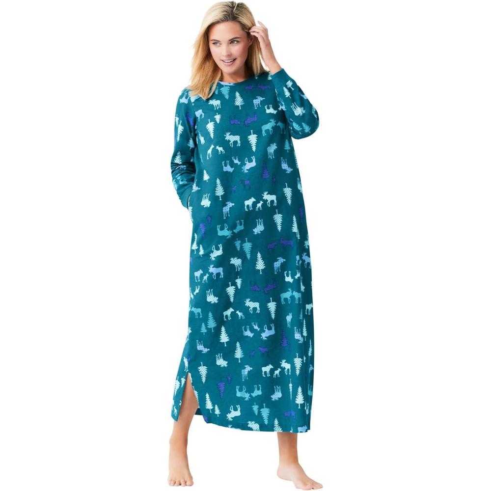 imageDreams ampamp Co Plus Size Cotton Flannel LoungerDeep Teal Moose
