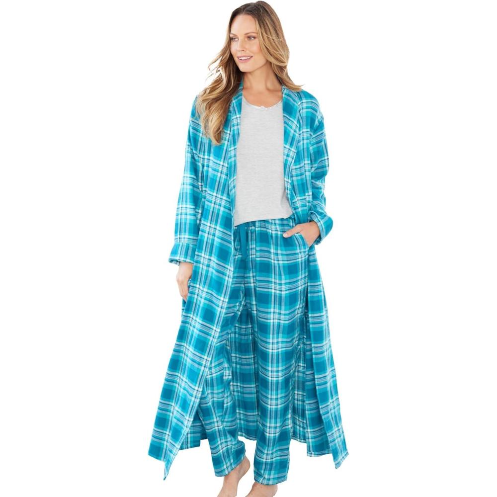 imageDreams ampamp Co Plus Size Long Flannel RobeDeep Teal Plaid