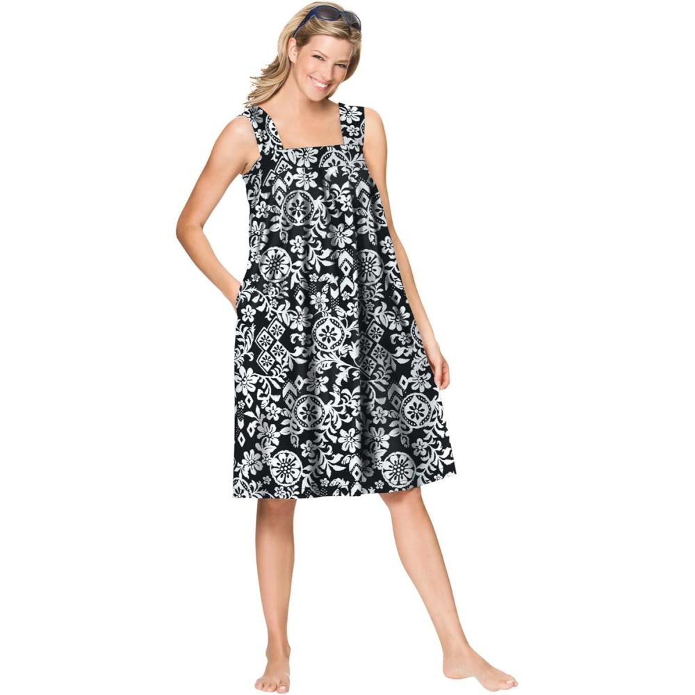 imageDreams ampamp Co Plus Size Print Sleeveless Square Neck LoungerBlack Floral Scroll