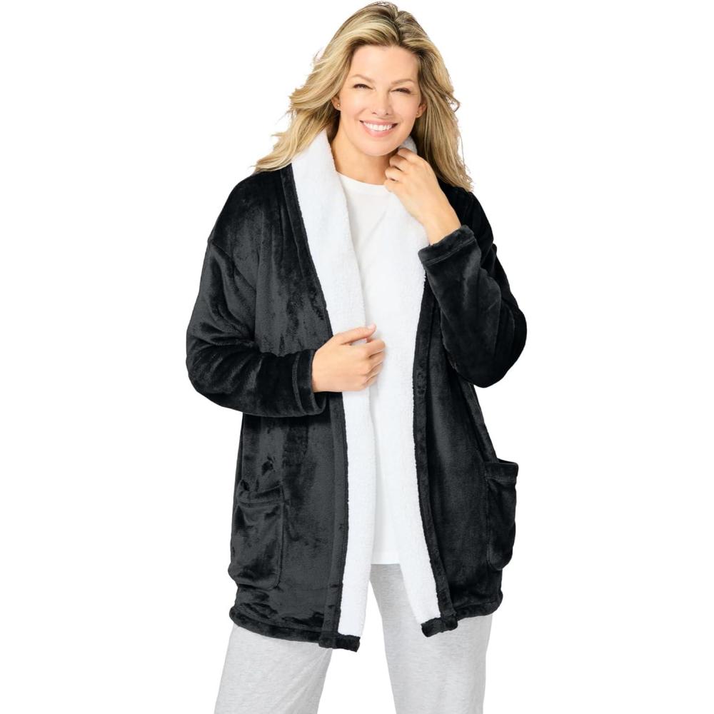 imageDreams ampamp Co Plus Size Sherpa Lined Collar Microfleece Bed JacketBlack