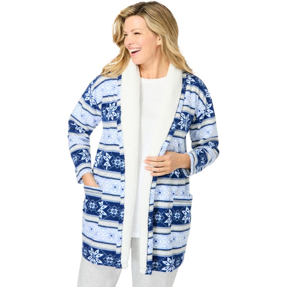 imageDreams ampamp Co Plus Size Sherpa Lined Collar Microfleece Bed JacketEvening Blue Fair Isle