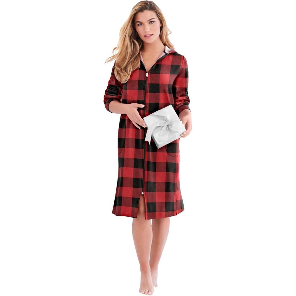 imageDreams ampamp Co Plus Size Short Hooded Sweatshirt RobeRed Buffalo Plaid