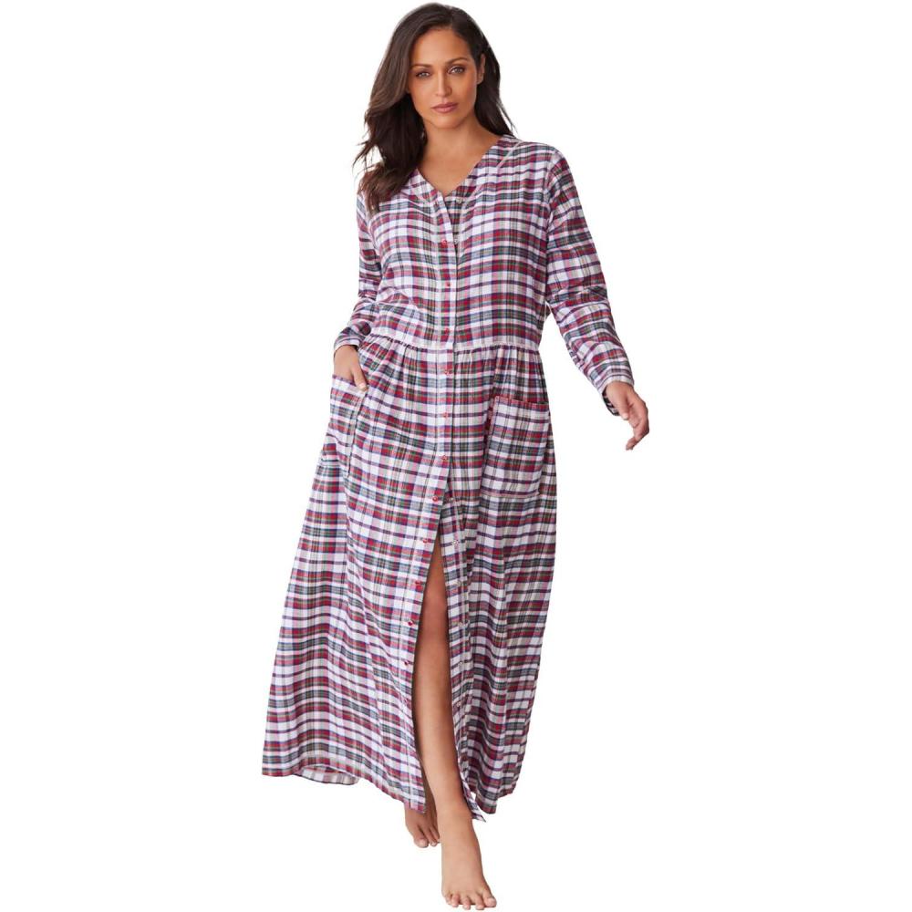 imageOnly Necessities Plus Size Flannel Plaid LoungerRed White Plaid
