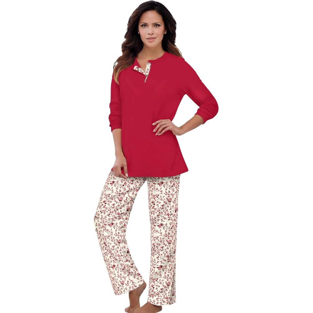 imageOnly Necessities Plus Size Henley PJ SetClassic Red Ivory