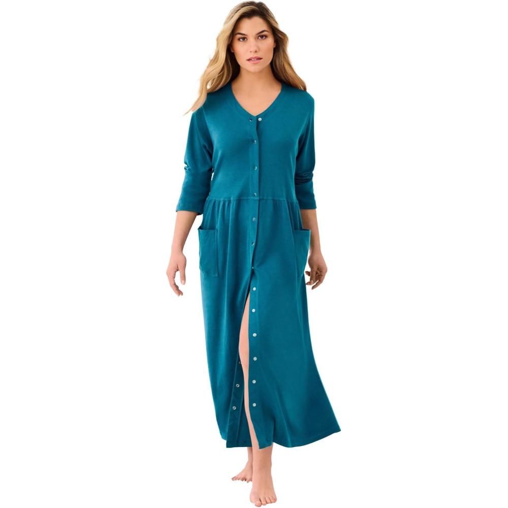 imageOnly Necessities Plus Size Long SnapFront Knit LoungerDeep Teal