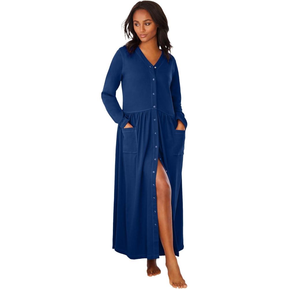 imageOnly Necessities Plus Size Long SnapFront Knit LoungerEvening Blue