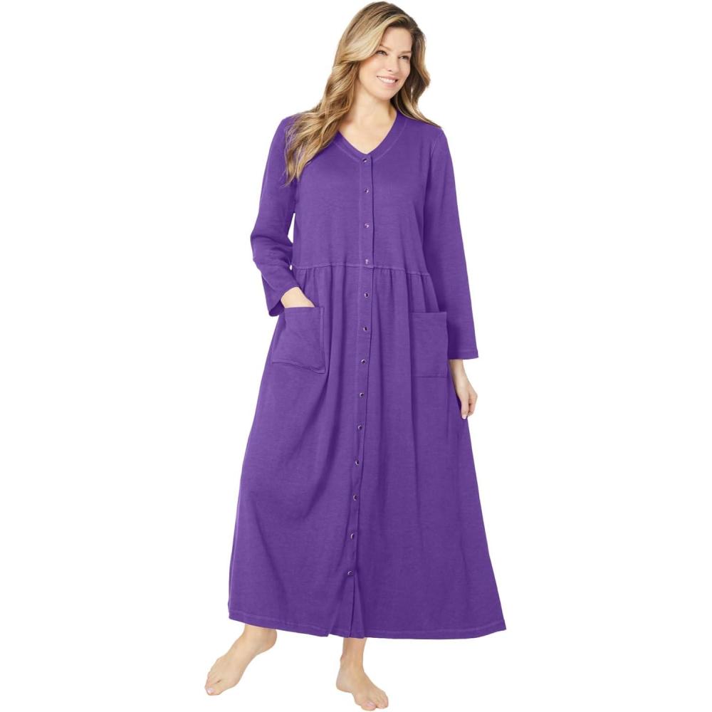 imageOnly Necessities Plus Size Long SnapFront Knit LoungerPlum Burst