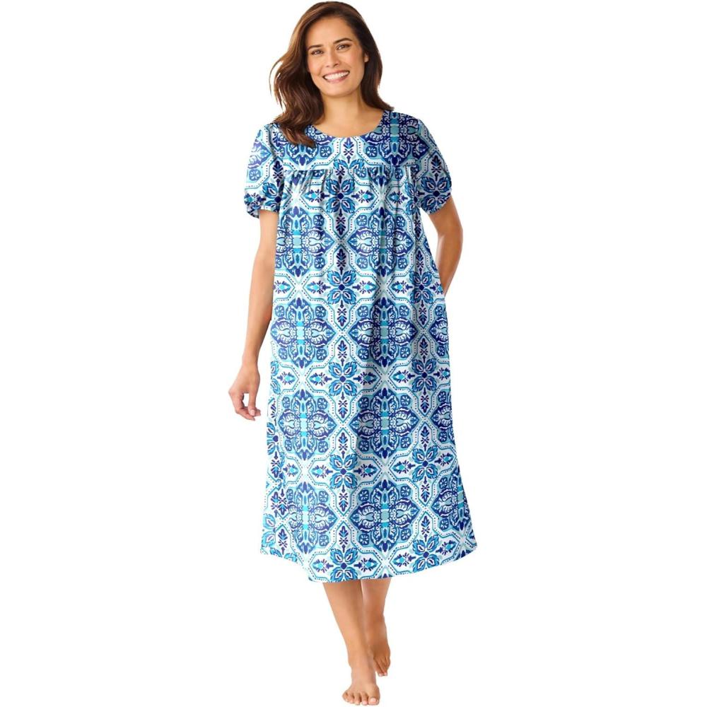 imageOnly Necessities Plus Size Short Print Shirred LoungerAqua Mosaic