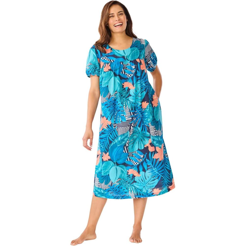imageOnly Necessities Plus Size Short Print Shirred LoungerParadise Blue Tropical Geo