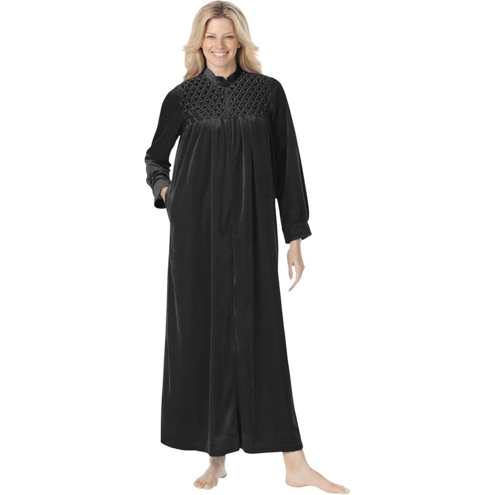 imageOnly Necessities Plus Size Smocked Velour Long RobeBlack