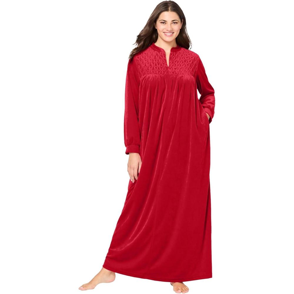 imageOnly Necessities Plus Size Smocked Velour Long RobeClassic Red