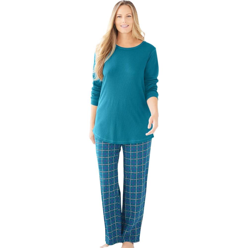 imageOnly Necessities Plus Size Thermal PJ SetDeep Teal Plaid
