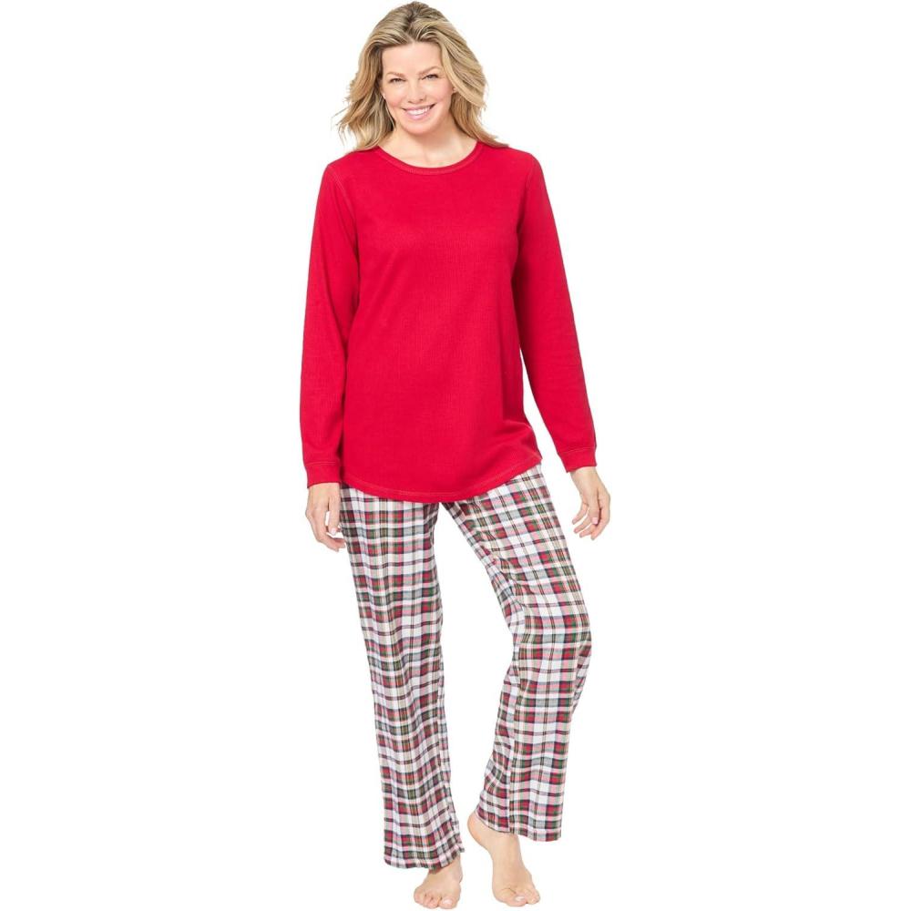 imageOnly Necessities Plus Size Thermal PJ SetRed White Plaid