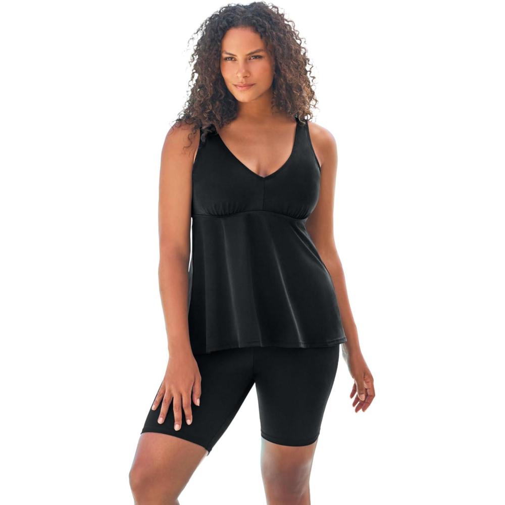 imageSwimsuits For All Swim 365 Womens Plus Size Flowy Tankini TopBlack