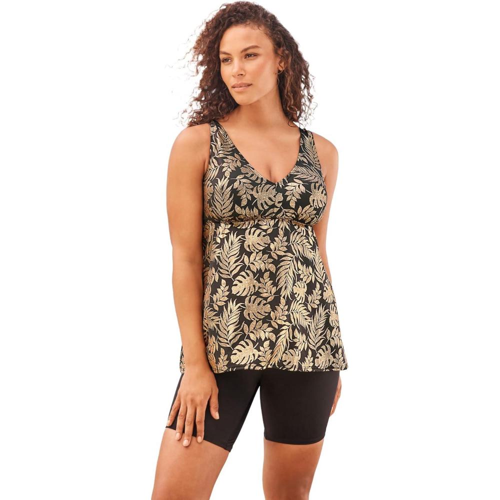 imageSwimsuits For All Swim 365 Womens Plus Size Flowy Tankini TopGold Palm Leaf