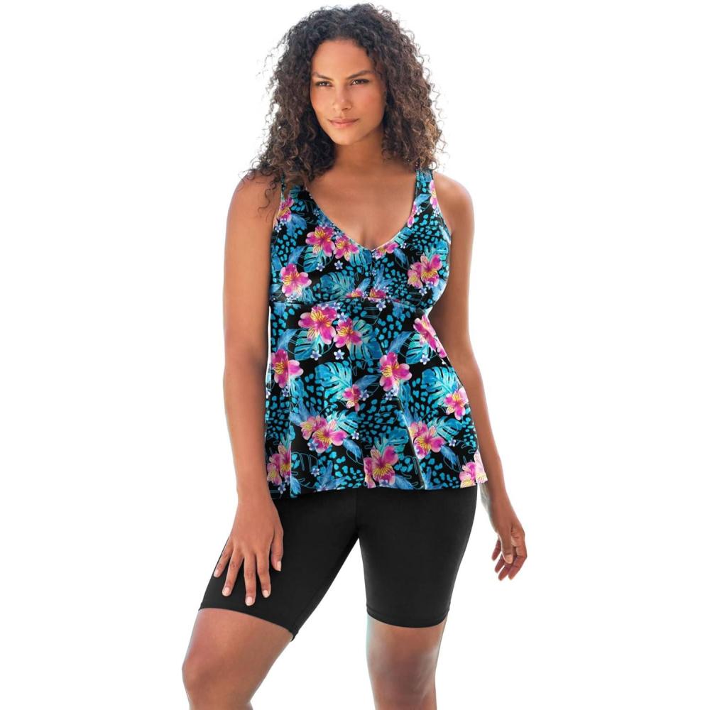 imageSwimsuits For All Swim 365 Womens Plus Size Flowy Tankini TopTrop Animal Turq