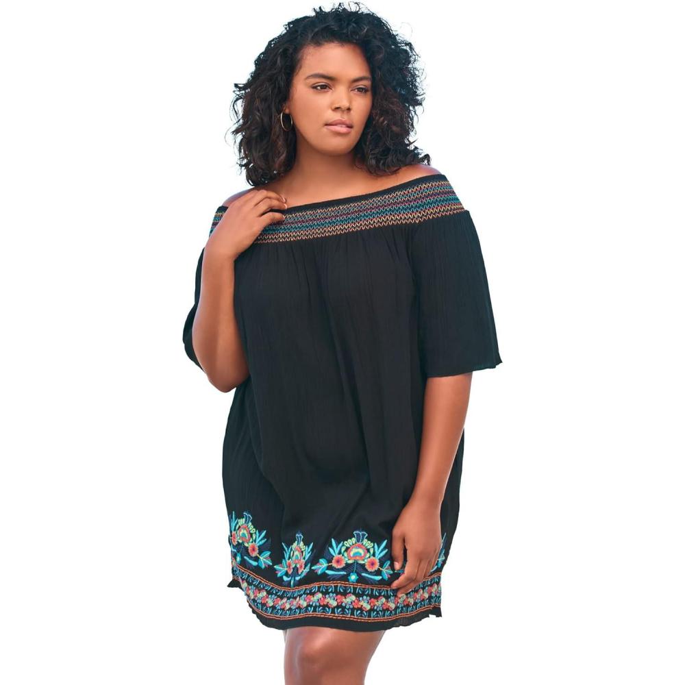 imageSwimsuits For All Swim 365 Womens Plus Size OffTheShoulder Cover UpBlack Multi
