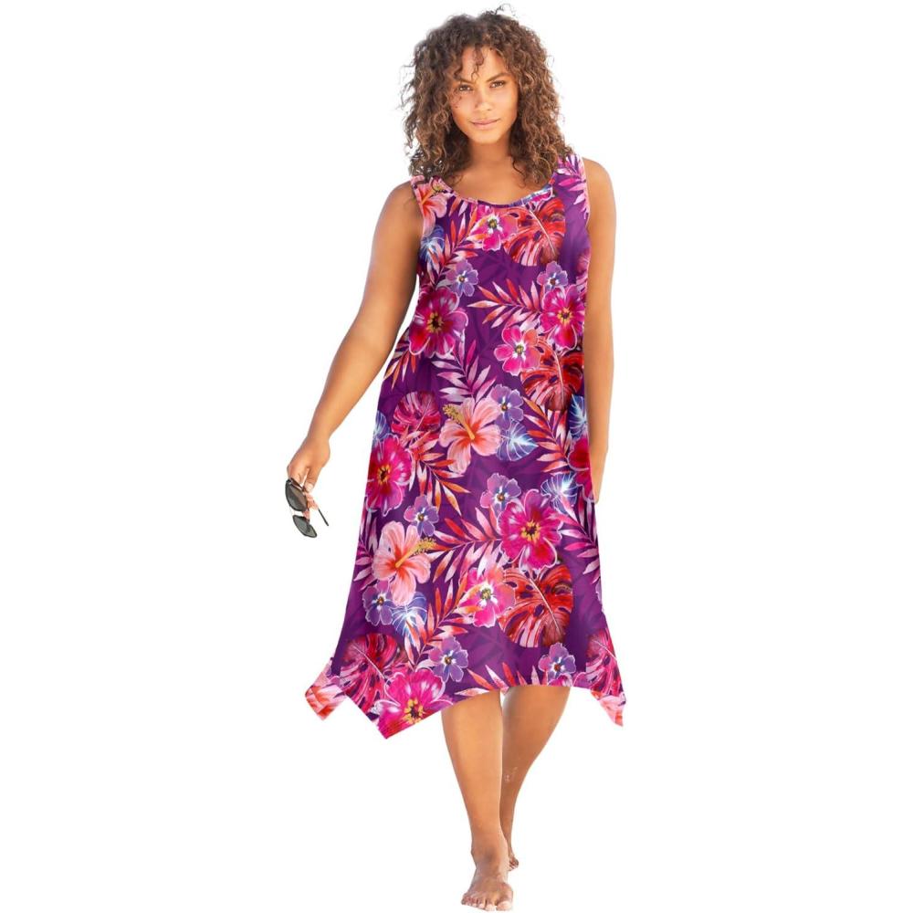 imageSwimsuits For All Swim 365 Womens Plus Size Sharktail Beach Cover UpSpice Hibiscus