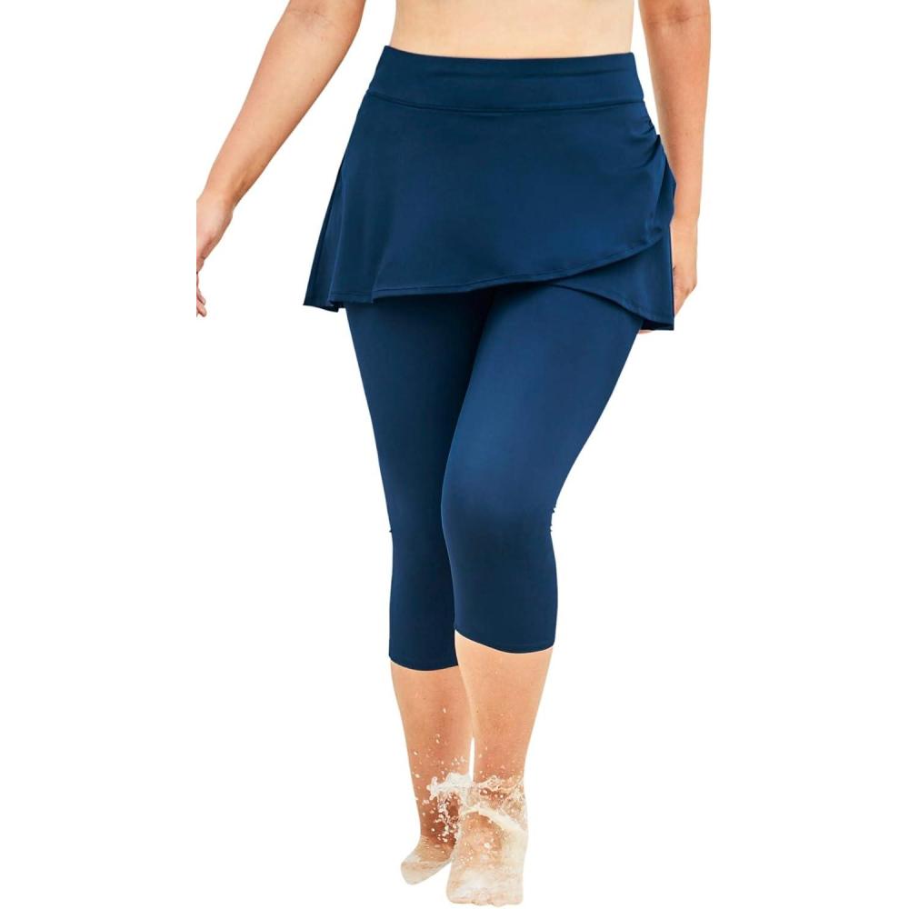 imageSwimsuits For All Swim 365 Womens Plus Size Skirted Swim Capri PantNavy