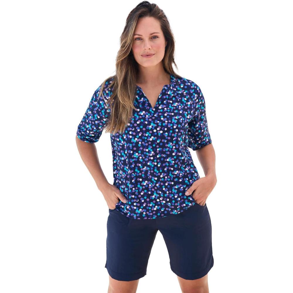 imageSwimsuits For All Swim 365 Womens Plus Size ThreeQuarter Sleeve Swim TeeBlue Dots