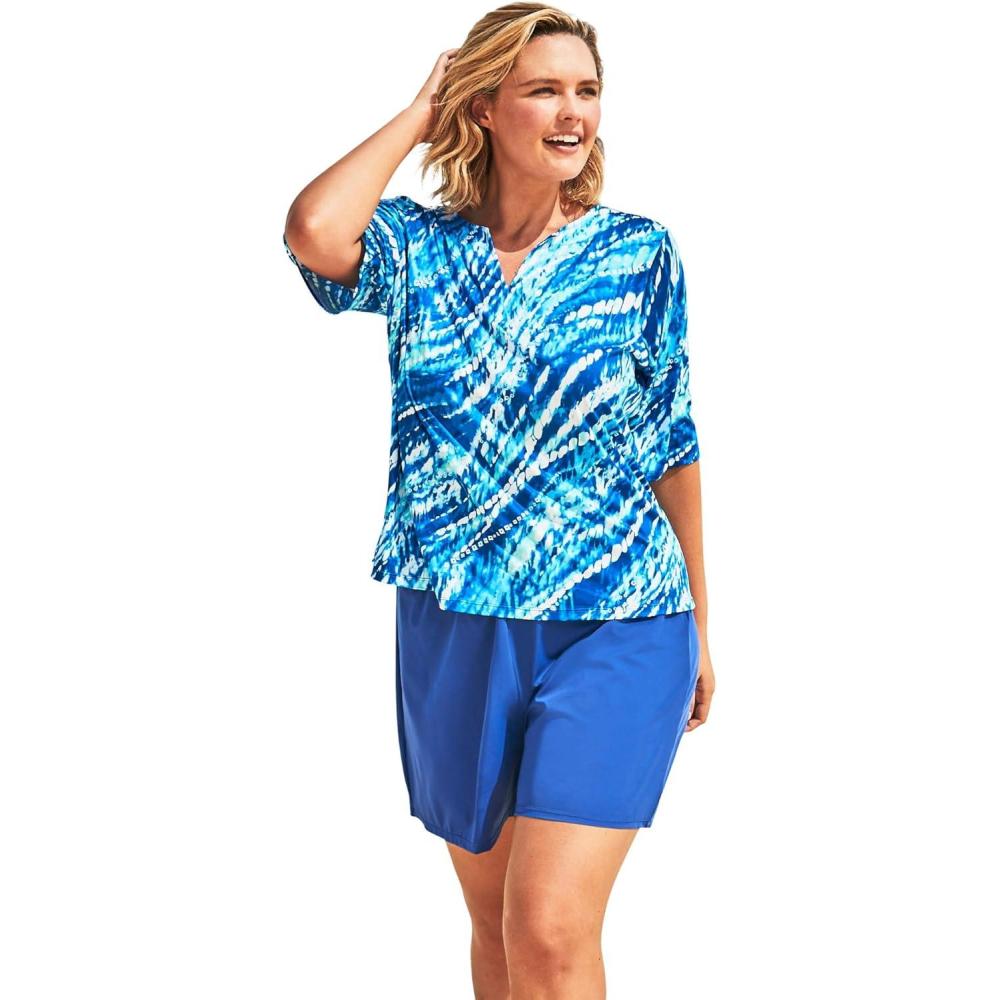 imageSwimsuits For All Swim 365 Womens Plus Size ThreeQuarter Sleeve Swim TeeDream Blue Tie Dye