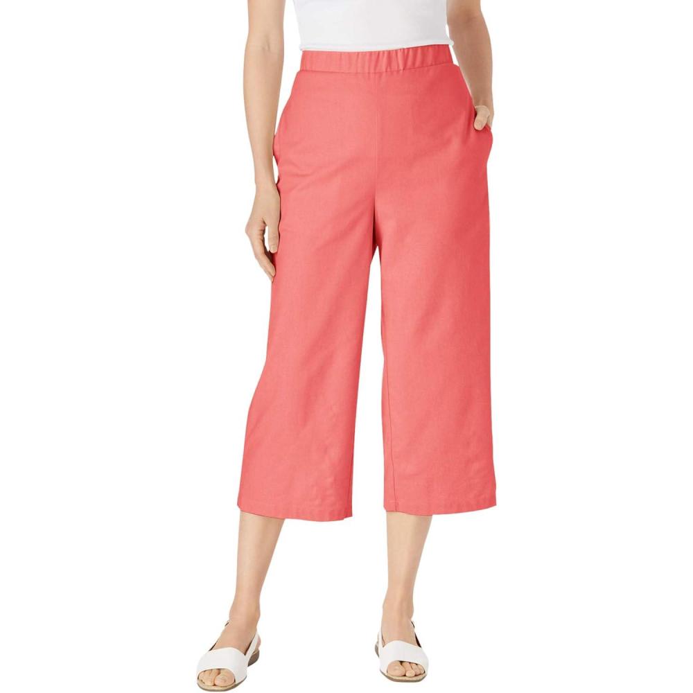 imageWoman Within Plus Size Linen Capri Petite AvailableSweet Coral