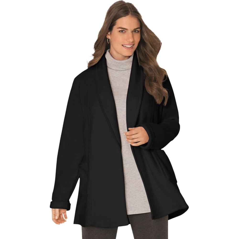 imageWoman Within Plus Size Microfleece Cardigan Shawl Collar Oversized Long Open JacketBlack