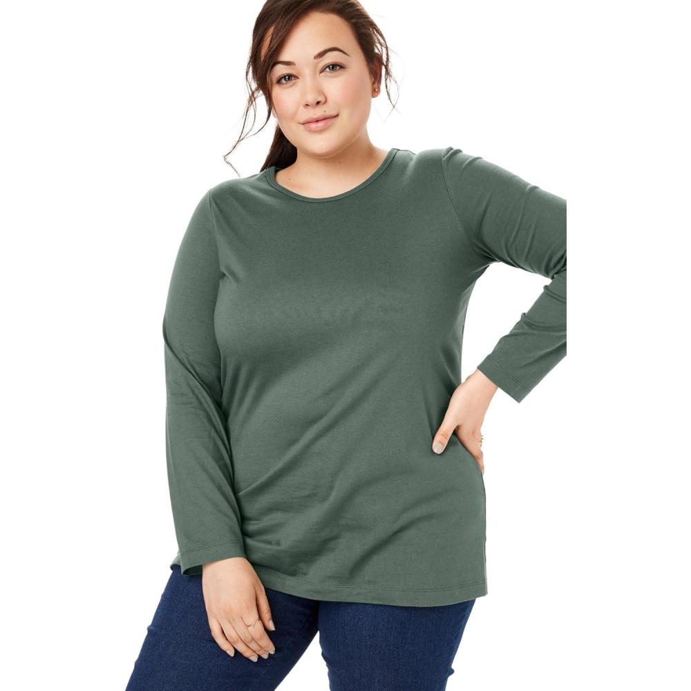 imageWoman Within Plus Size Perfect LongSleeve Crewneck Tee Petite AvailablePine