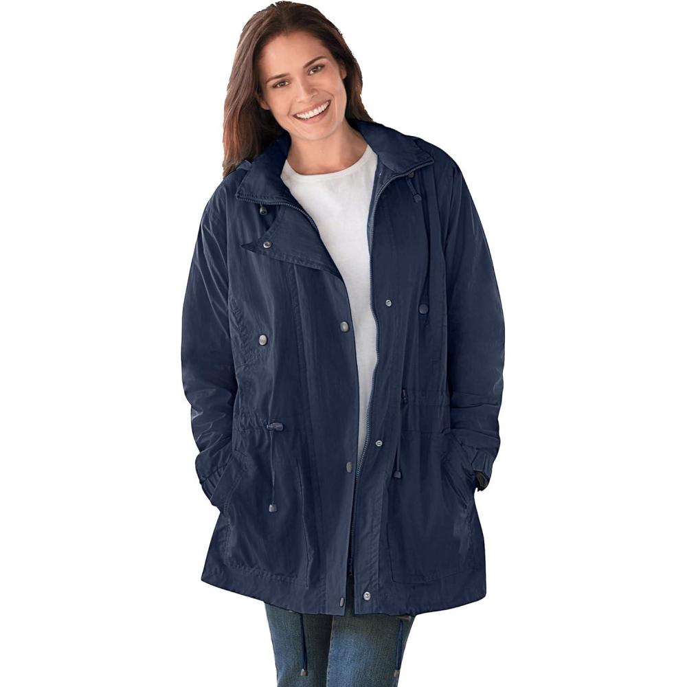 imageWoman Within Plus Size Petite FleeceLined Taslon AnorakNavy